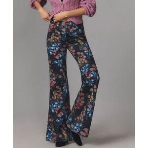 Anthropologie Wrangler Wanderer 622 High Rise Flare Jeans 35x32 Floral Cotton